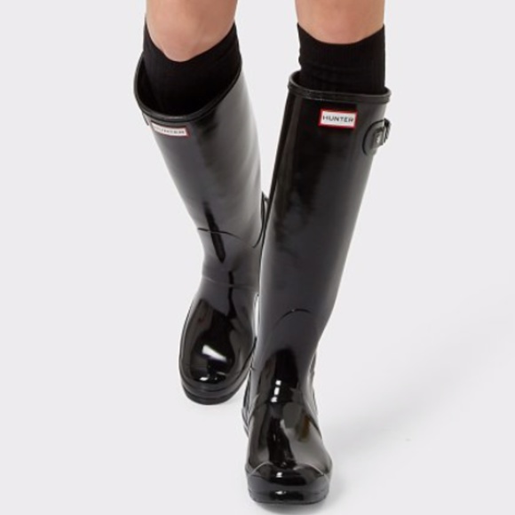 Hunter Shoes - Hunter Womens Original Tall Gloss Rain Boots Black